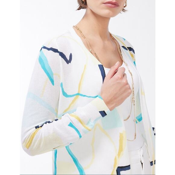 Chicos Summer Romantic Abstract Cardigan Sweater LIghtweight Open Front XL NWT - Picture 12 of 13
